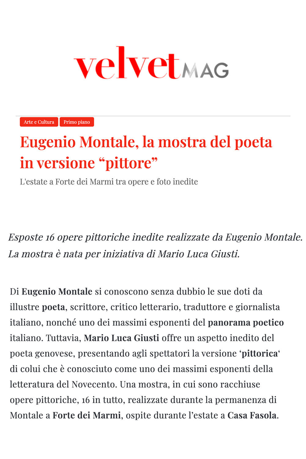 Eugenio Montale, La Mostra del Poeta In versione ''Pittore'' 