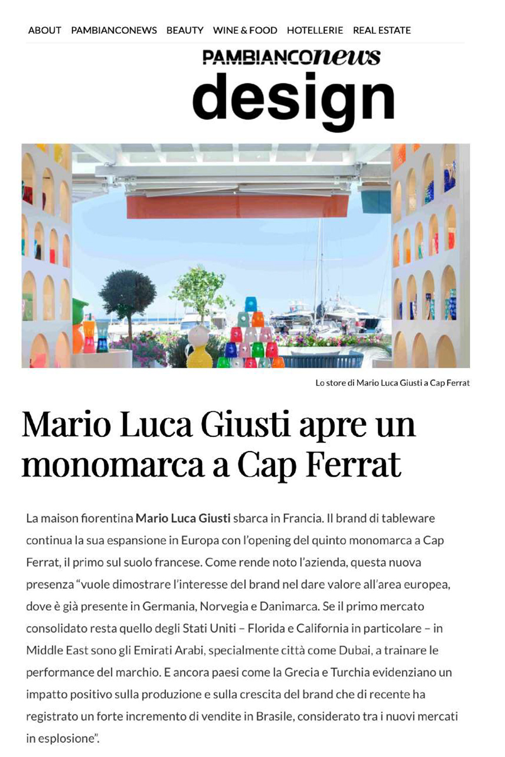 Mario Luca Giusi Apre un Monomarca a Cap Ferrat
