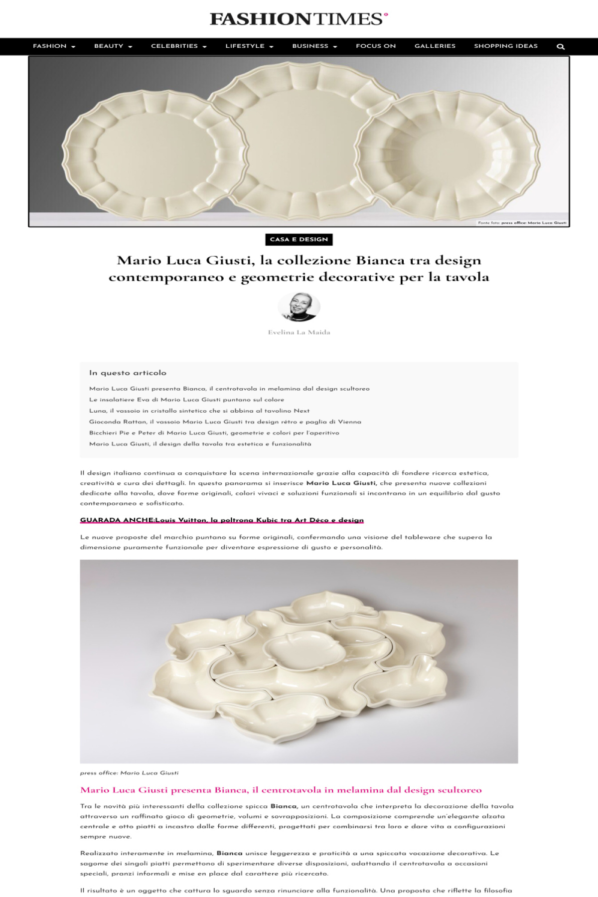 Mario Luca Giusti, la collezione Bianca tra design contemporaneo e geometrie decorative per la tavola